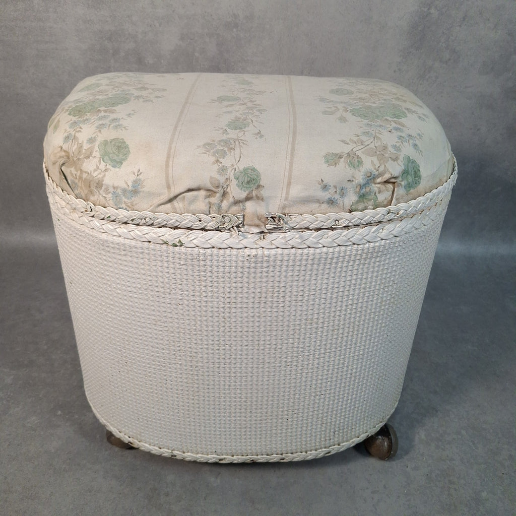 Vintage Lloyd Loom Style Storage Ottoman with Padded Floral Seat on Castors – Blanket Box