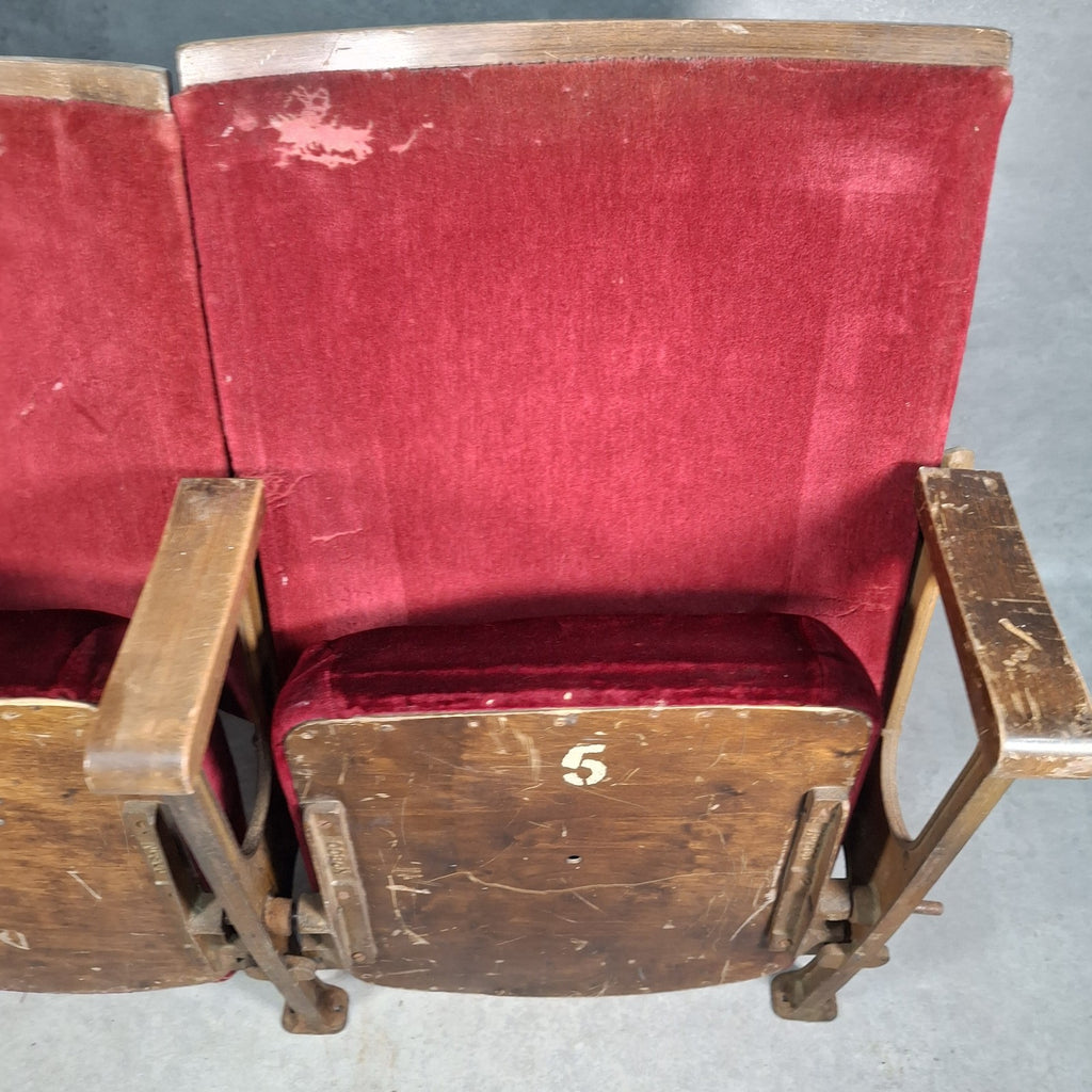 Art Deco Cinema Theatre Twin Seats 2 Chair Fold Up Vintage Prop