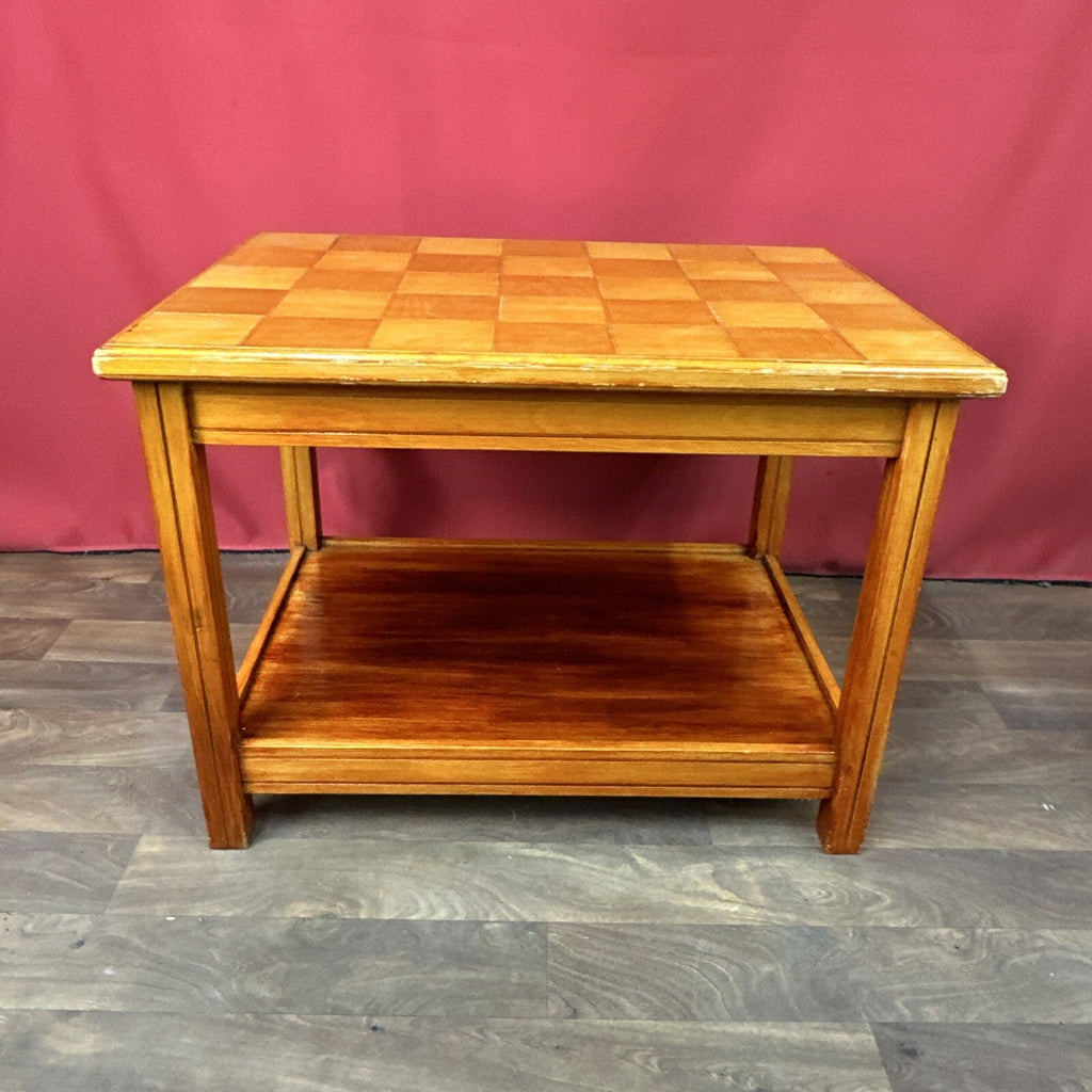 Vintage Square Coffee Table | Patterned Top | Retro Side Table | Used | Orange Tones