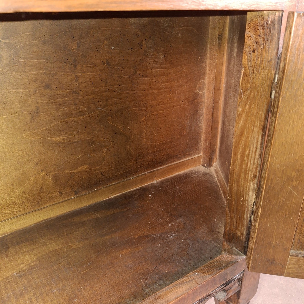 Old Charm Wood Bros Oak Hall Stand Cabinet – Carved Tudor Style Side Cupboard