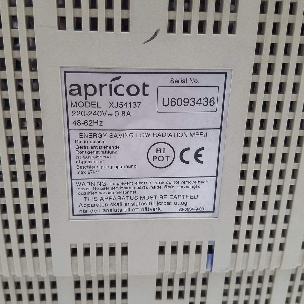 Apricot XJ54137 13" Colour CRT VGA Monitor - Spares or Repairs, Blank Screen Fault, Retro Prop, Used