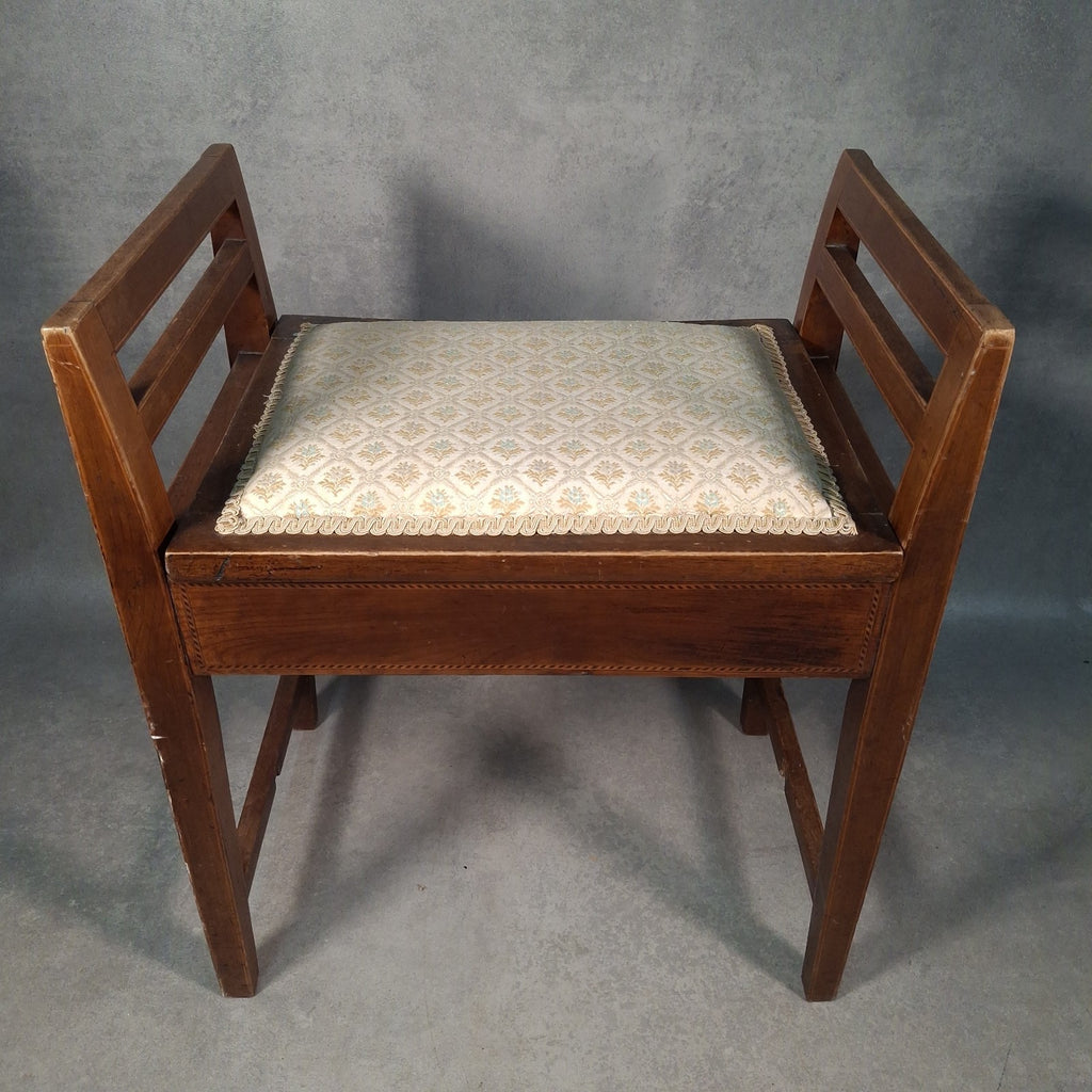 Piano Vanity Table Stool Wooden with Storage Upholstered Seat Mid Century