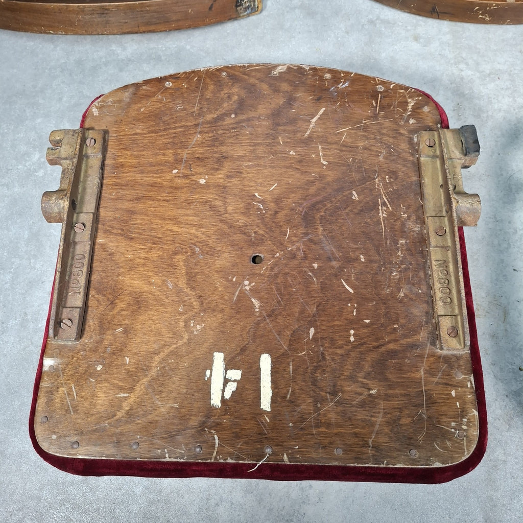 Vintage Art Deco Cinema Theatre Seats | Row of 2 Fold-Up Chairs | Red Fabric | Missing Armrest | Used