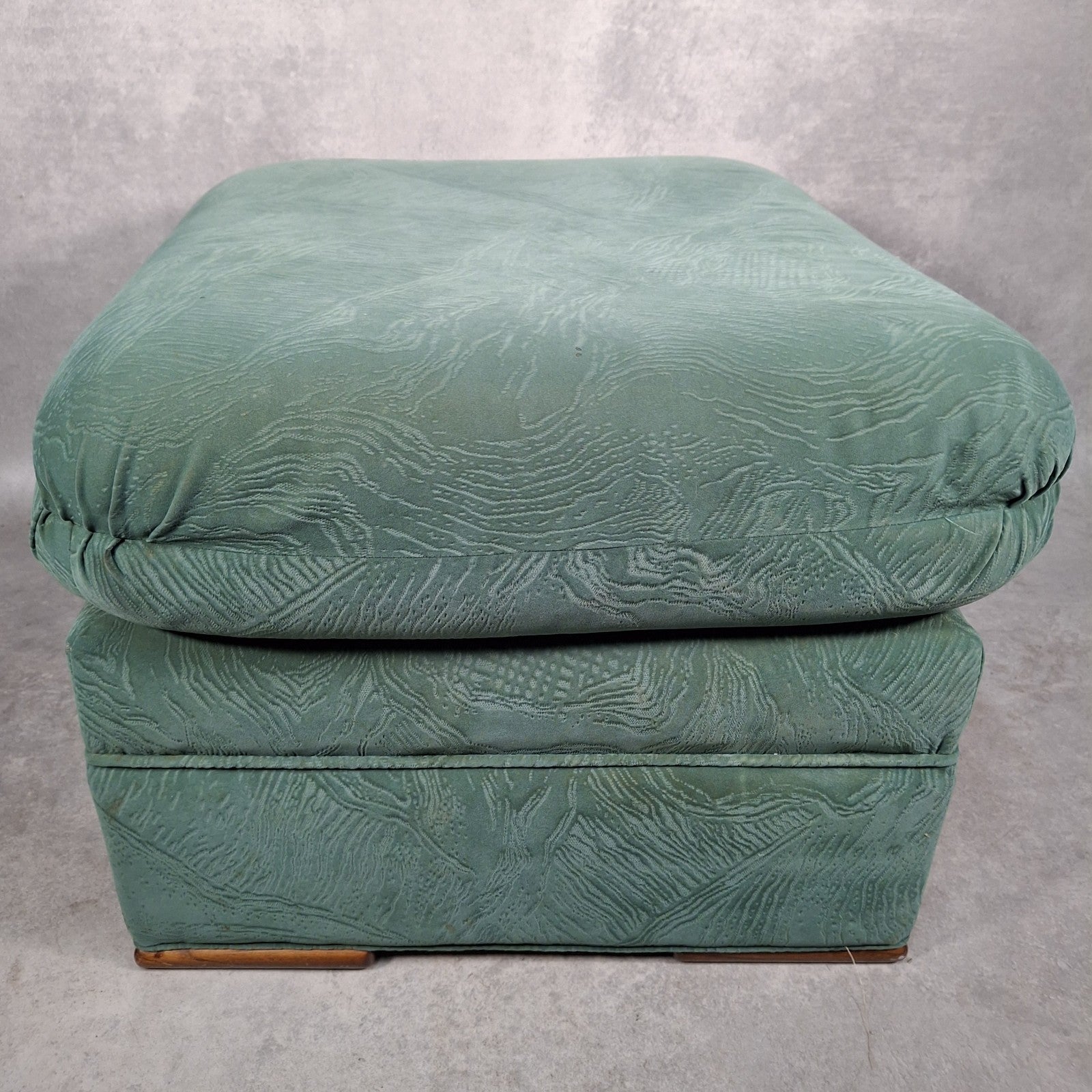 Vintage Roy Allen Upholstered Footstool | Green Velvet-Feel Fabric | 1980s | Made in England | Used