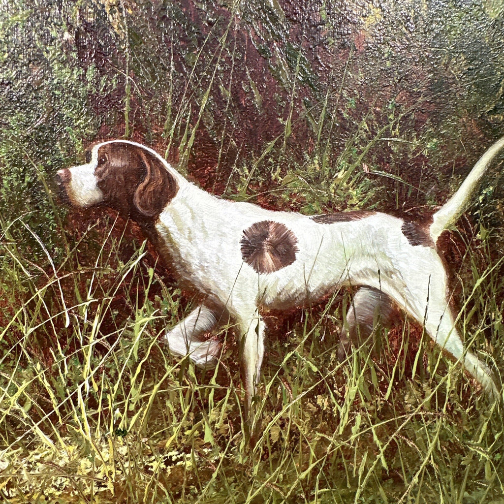 Large Signed Oil on Canvas Hunting Scene | Dog & Pheasants by L. Eiford | Framed | Vintage Art