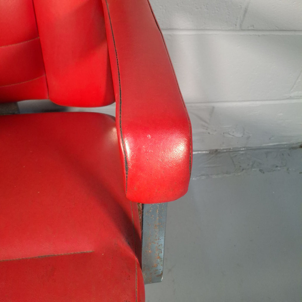 Vintage Red Vinyl Swivel Armchair | Barber Salon Style | Used | Restoration Project