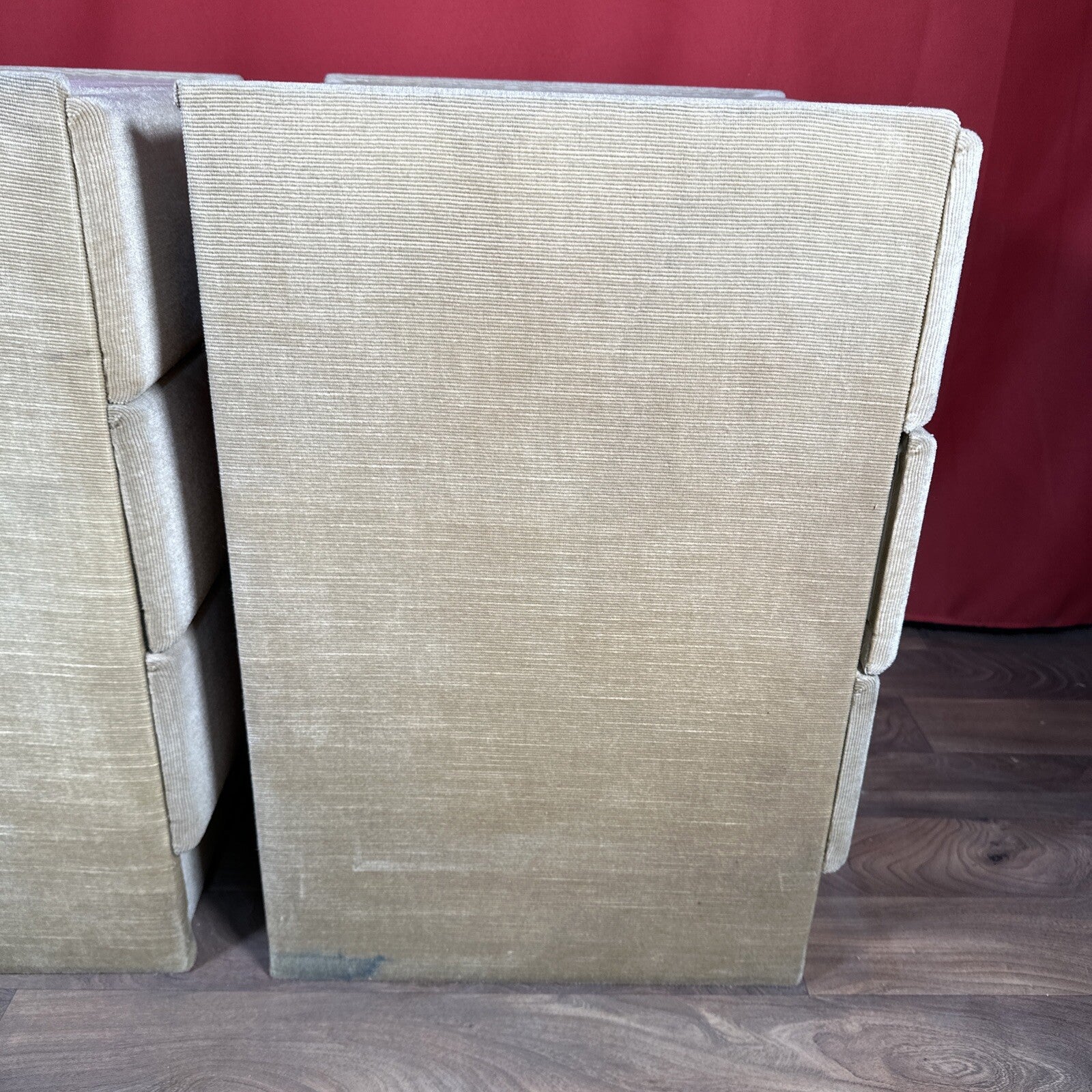 Velvet Bedside Vanity Cabinets Tables Mid Century 1970s Beige