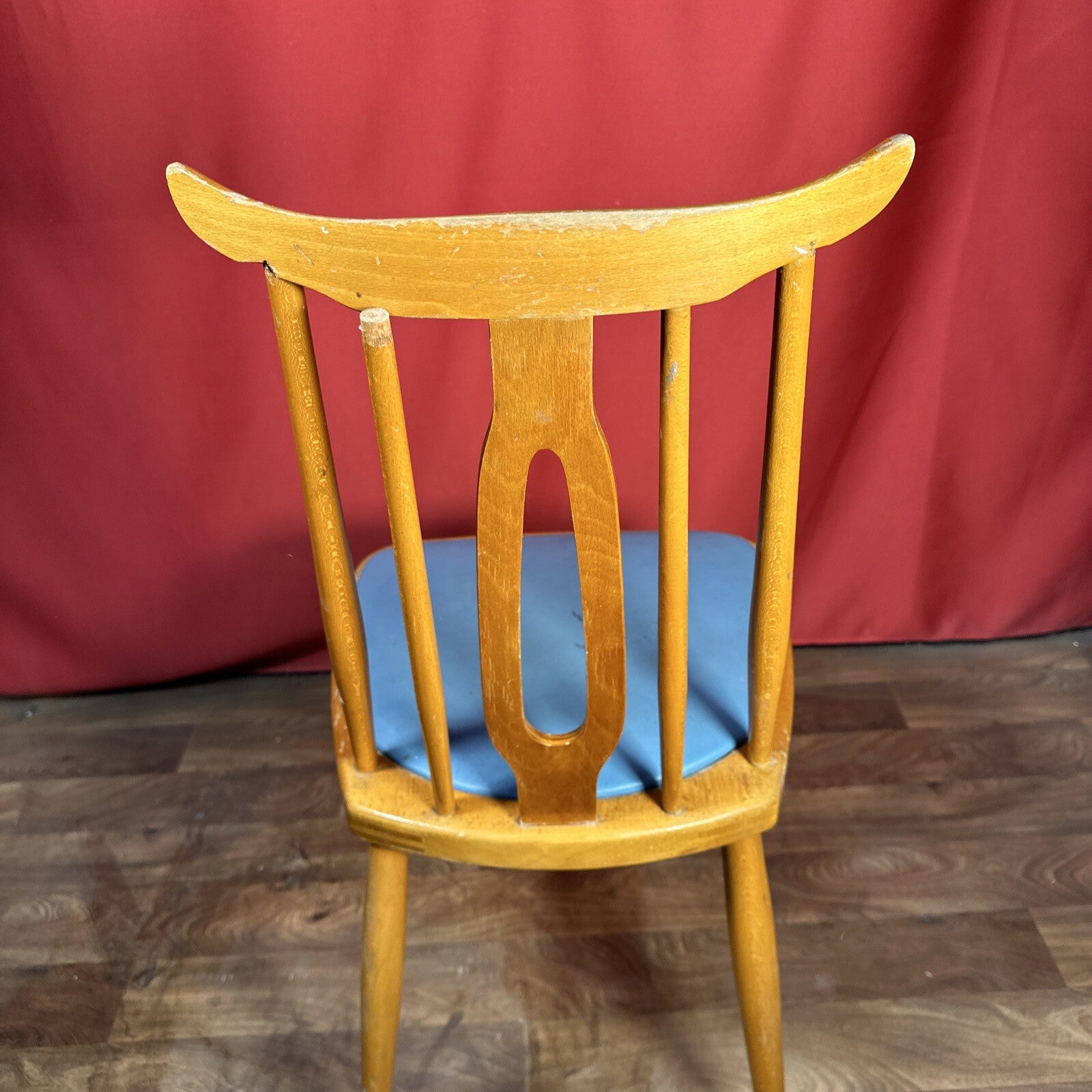 Dining Chair Mid Century Blue Vinyl Seat Cushion Made In Romania PROP