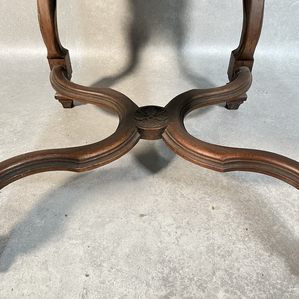Antique Victorian Renaissance Revival Oak Hall Chair c.1880s Tooled Leather Seat