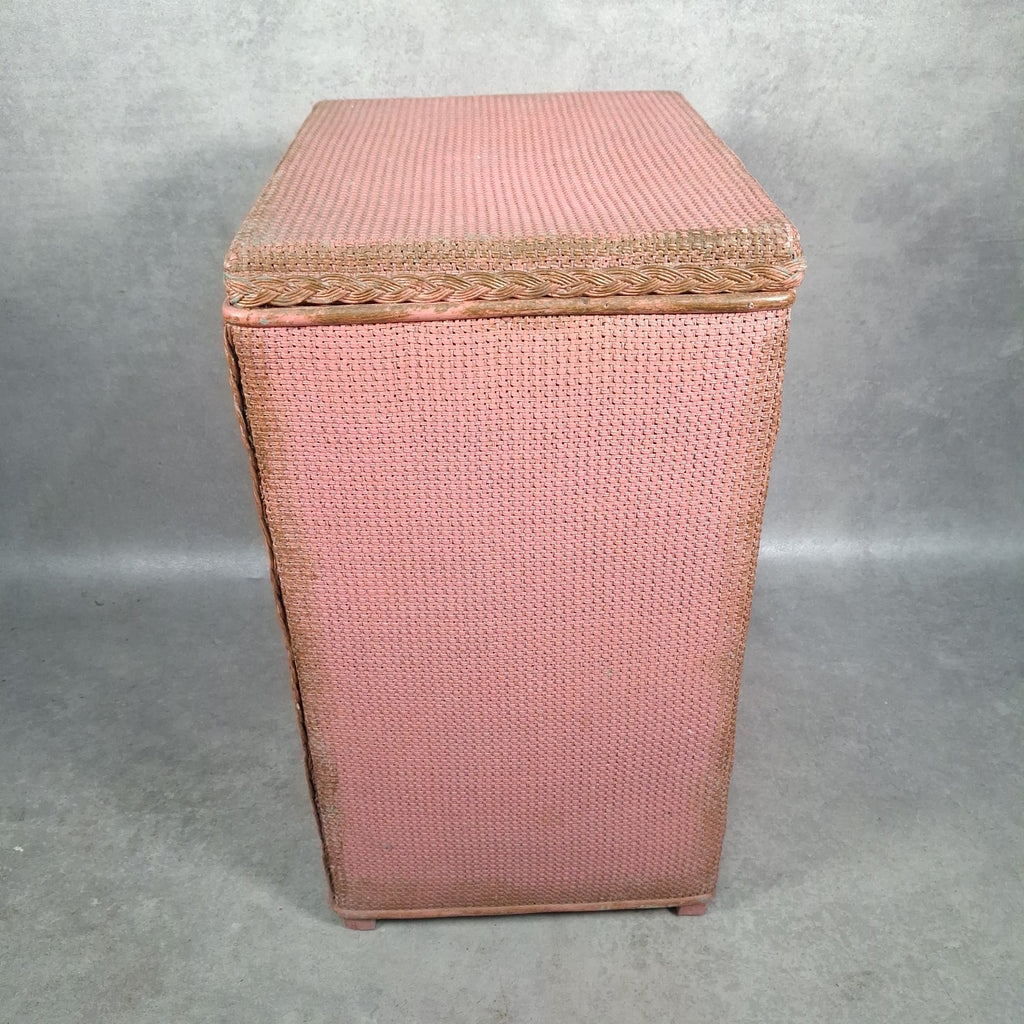 Vintage Pink Lloyd Loom Style Woven Fibre Laundry Basket / Linen Hamper - 1950s, Used, Green Original Colour