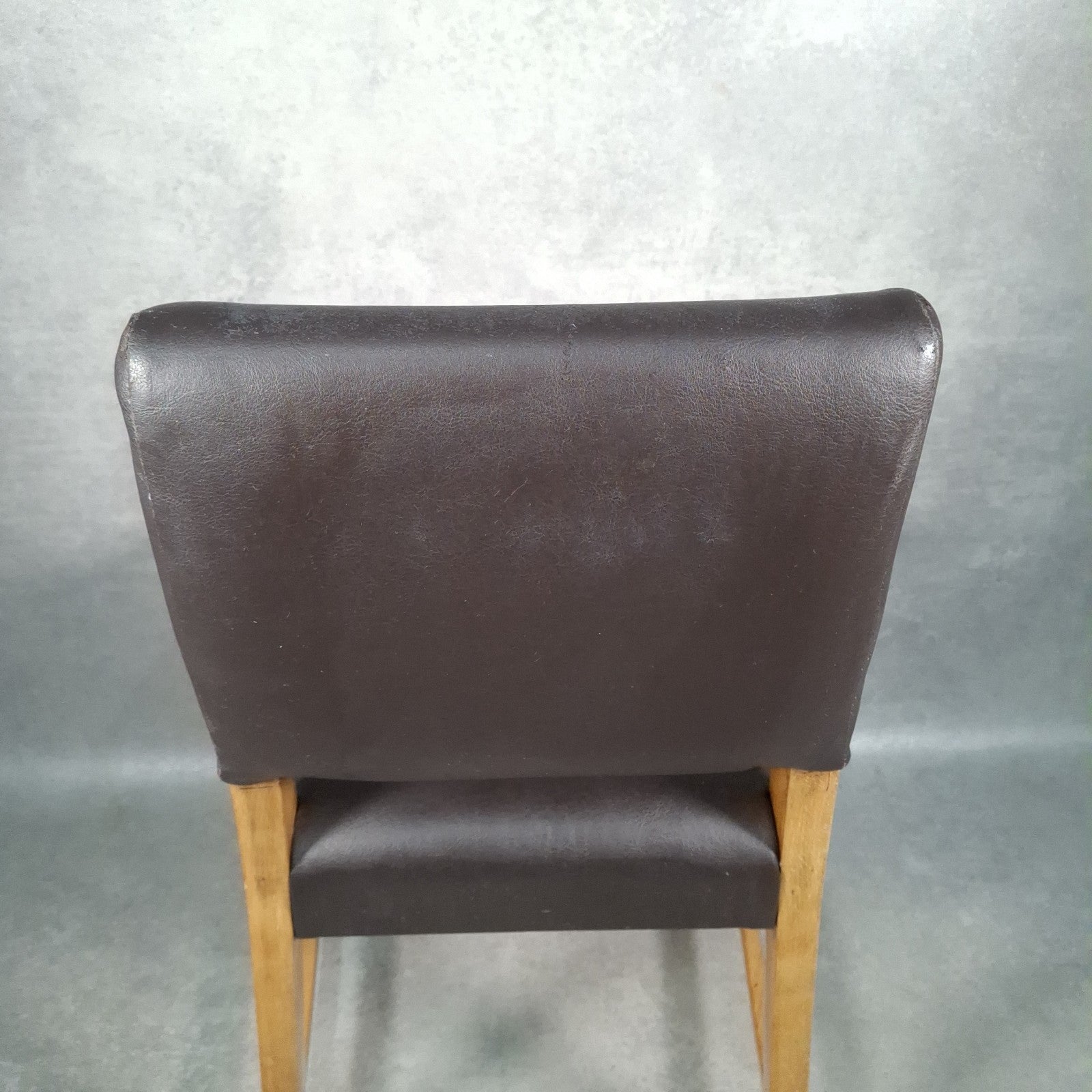 Dining Chair Vintage Brown Faux Leather Wooden Frame Retro Café Pub Restaurant