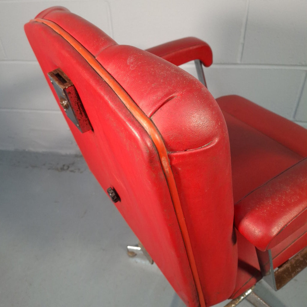 Vintage Red Vinyl Swivel Armchair | Barber Salon Style | Used | Restoration Project