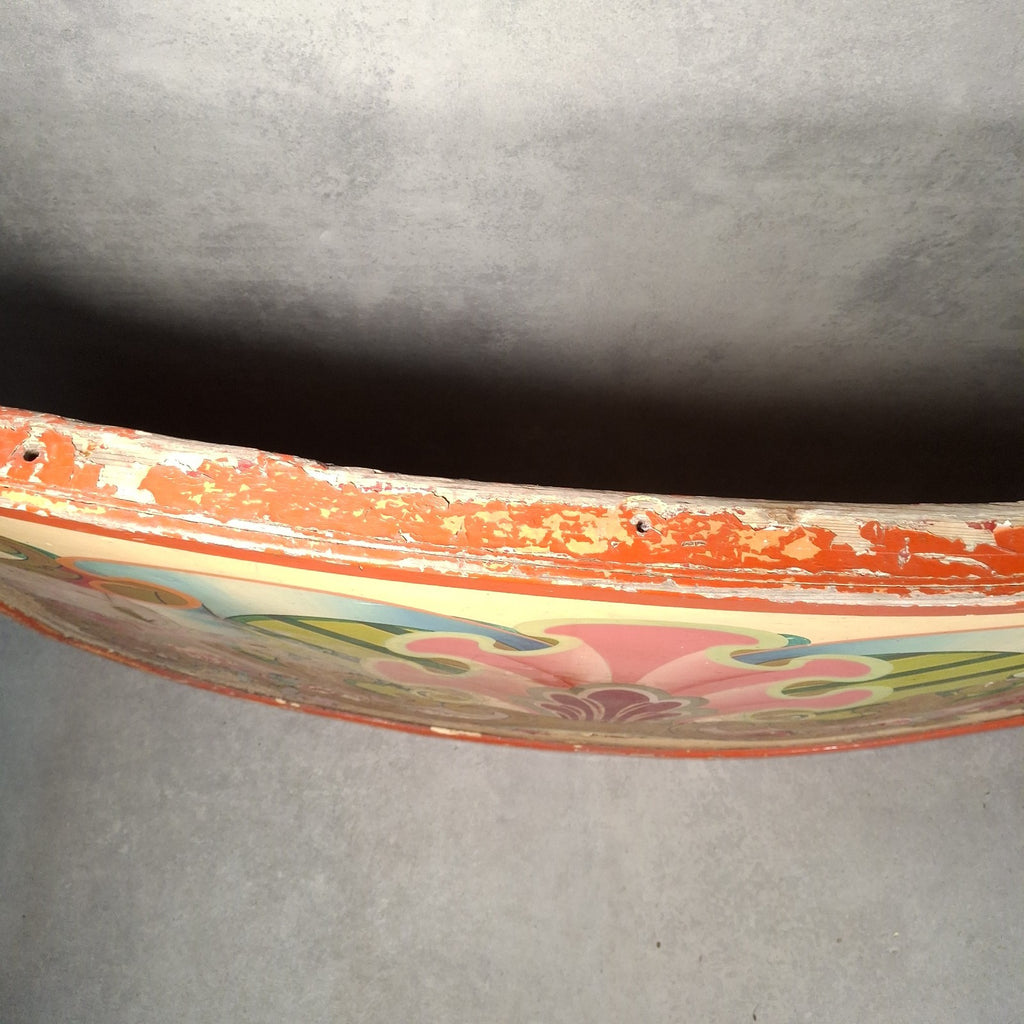 Antique Victorian Fairground Ride Panel | Hand-Painted Curved Timber | c.1890-1915 | Used