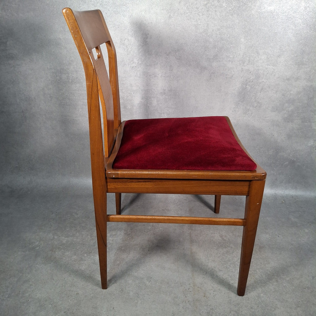 Vintage 1970s Mid-Century Dining Chair | Cherry Red Velvet Seat | Scandi Style | Used