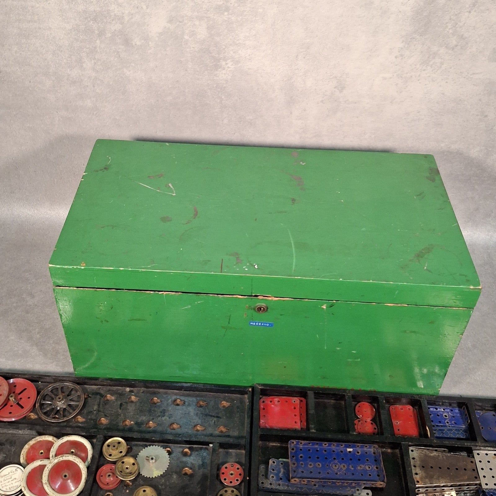 Made In England Meccano 1940s Vintage Set In Original Wooden Box Wheels Plates +