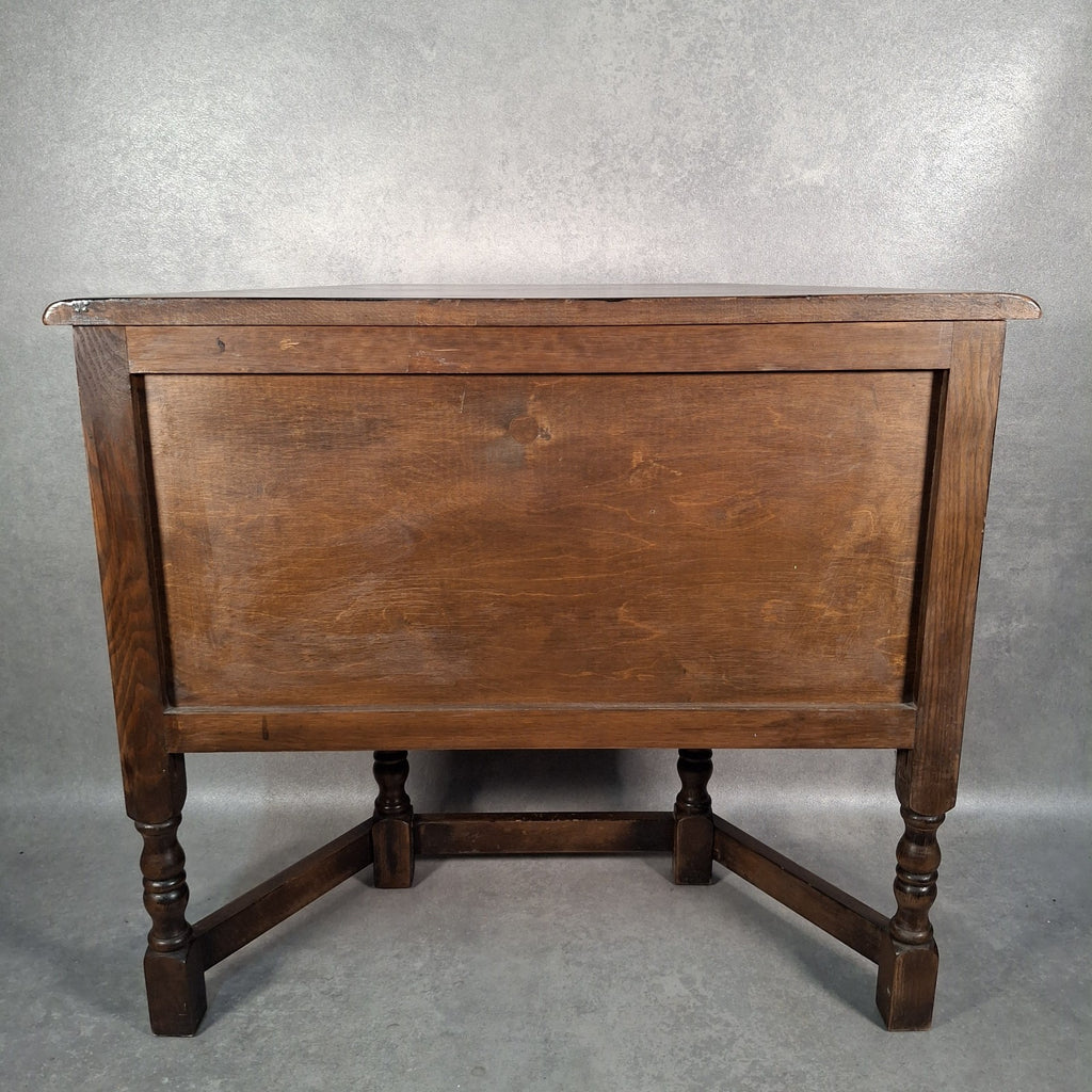 Old Charm Wood Bros Oak Hall Stand Cabinet – Carved Tudor Style Side Cupboard