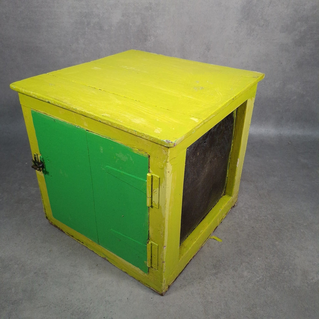 Vintage English Meat Safe, Food Safe, Food Cabinet Painted Green