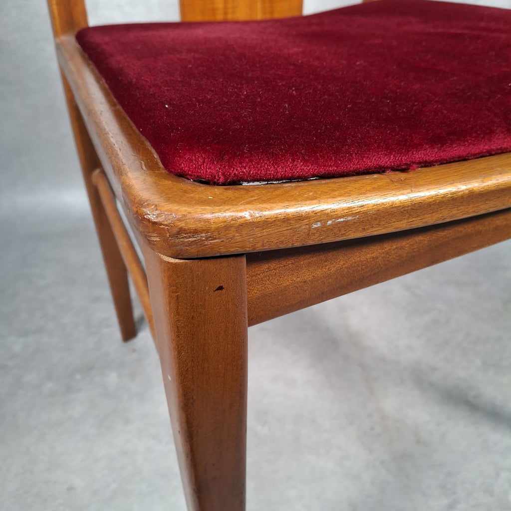 Vintage 1970s Mid-Century Dining Chair | Cherry Red Velvet Seat | Scandi Style | Used