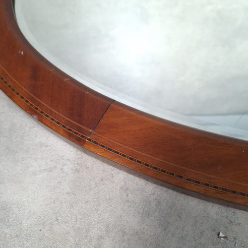 Antique Edwardian Oval Bevelled Wall Mirror | Inlaid Mahogany Frame | c.1900s | 85cm | Used