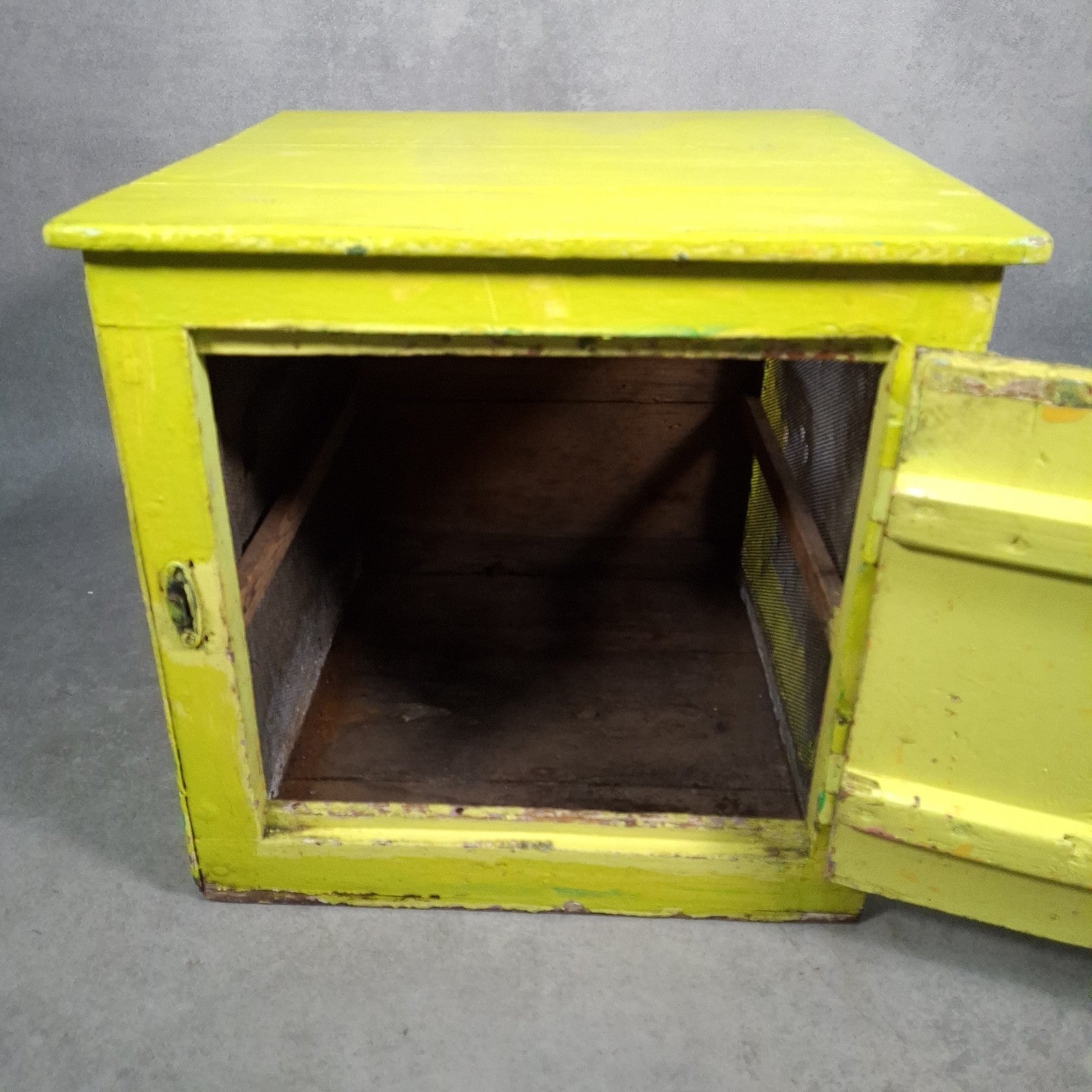 Vintage English Meat Safe, Food Safe, Food Cabinet Painted Green