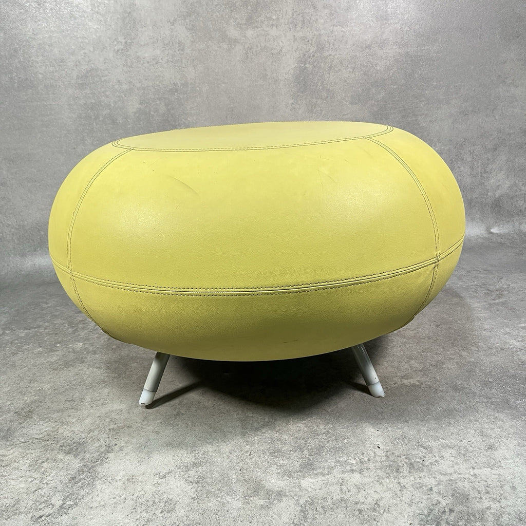 Allermuir A621 Commercial Pouf Ottoman | Yellow Vinyl | Furka Regal Silver | 2012 | Used