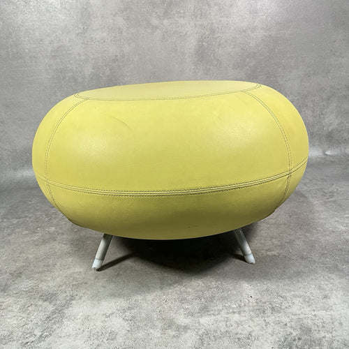 Allermuir A621 Commercial Pouf Ottoman | Yellow Vinyl | Furka Regal Silver | 2012 | Used
