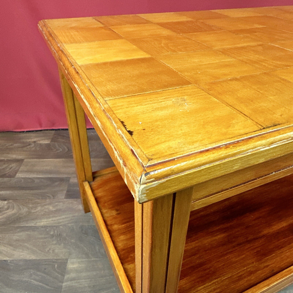 Vintage Square Coffee Table | Patterned Top | Retro Side Table | Used | Orange Tones