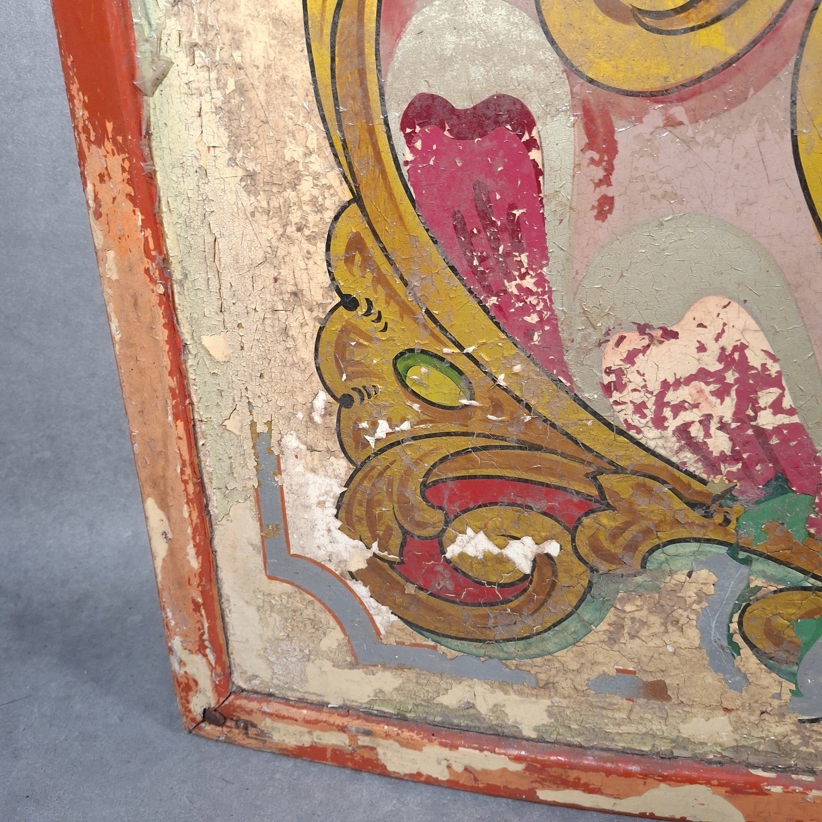 Antique Victorian Fairground Ride Panel | Hand-Painted Curved Timber | c.1890-1915 | Used