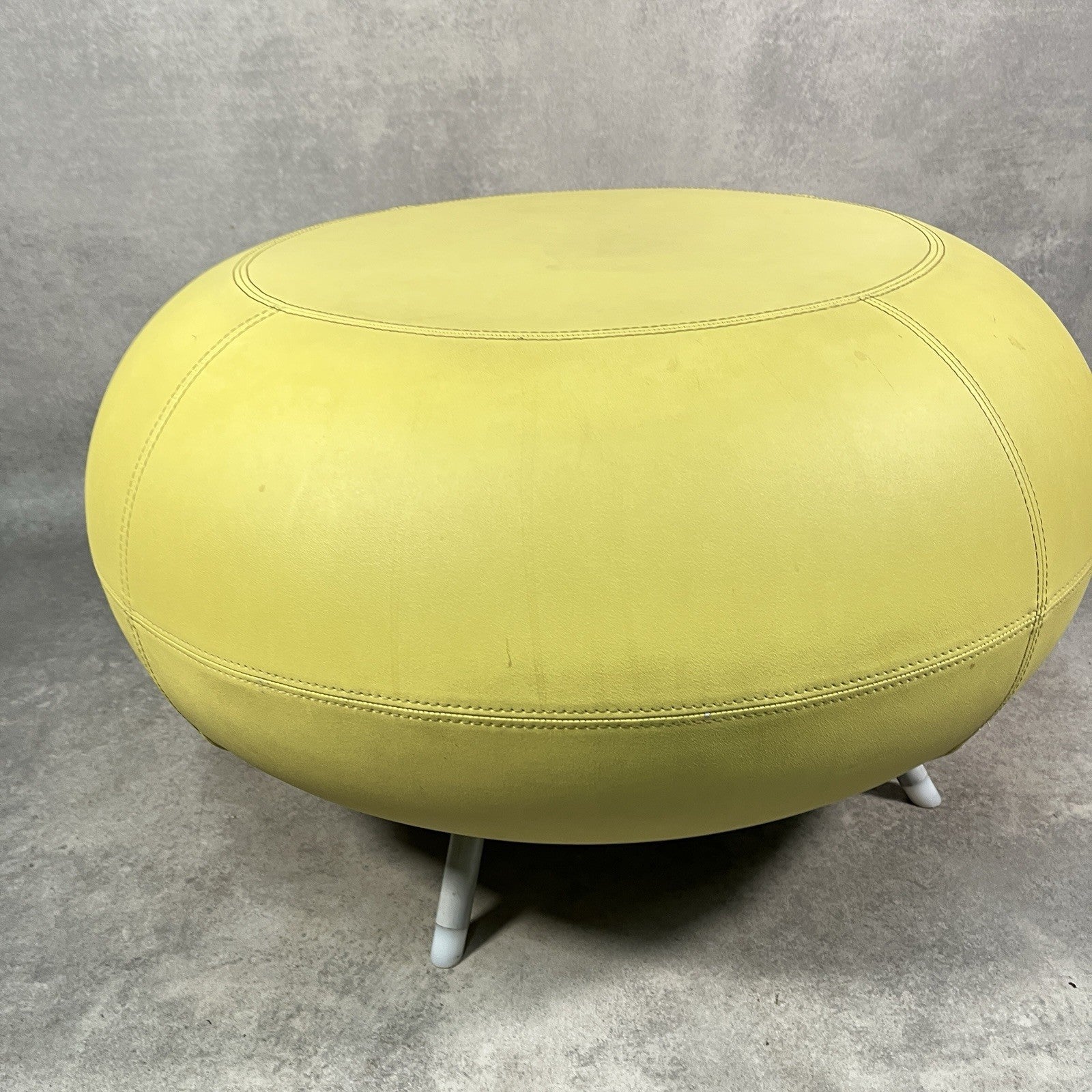 Allermuir A621 Pouf Ottoman | Yellow Vinyl | Furka Regal Silver Frame | 2012 | Commercial Grade | Used