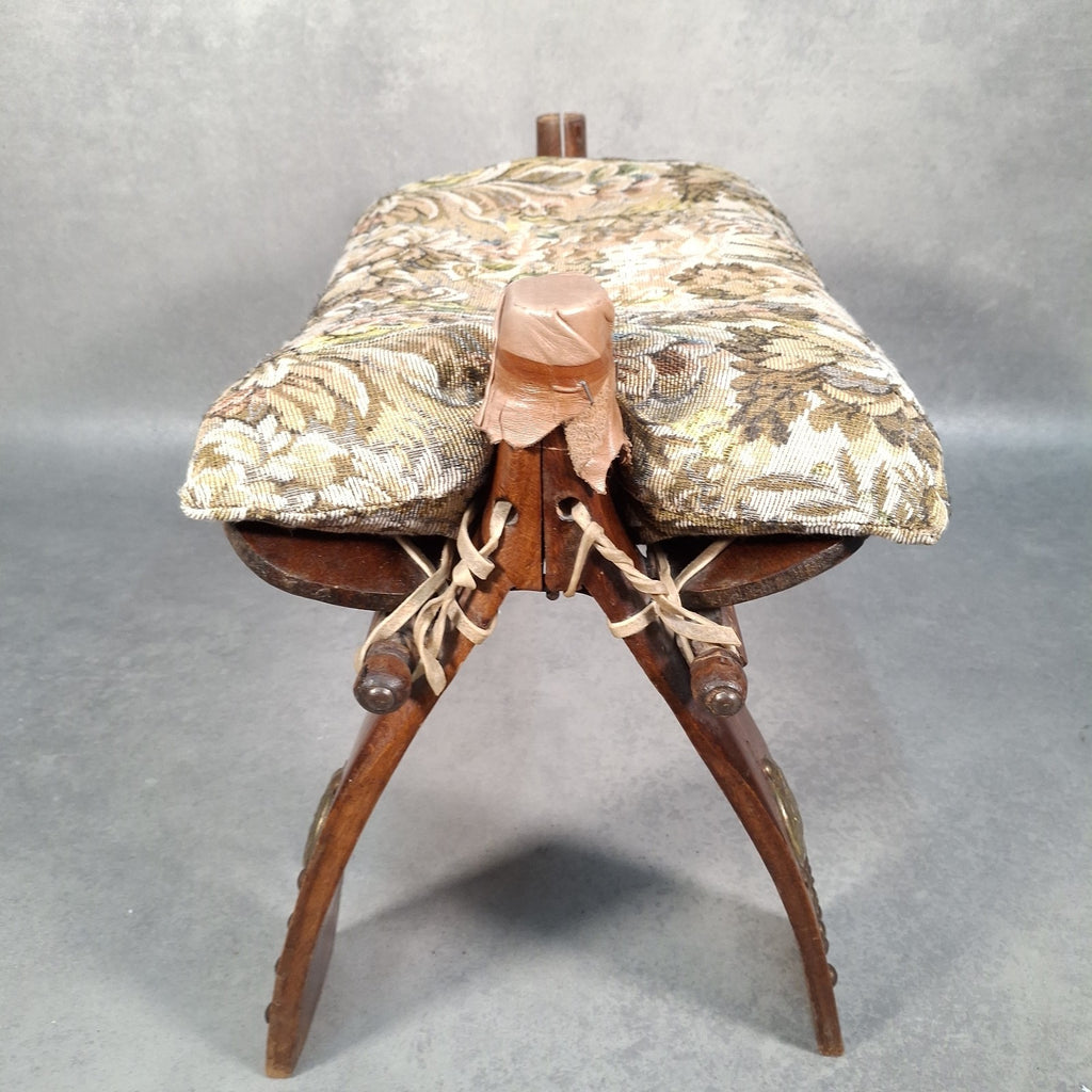 Vintage Egyptian Camel Saddle Foot Stool Cushion Brass Plates