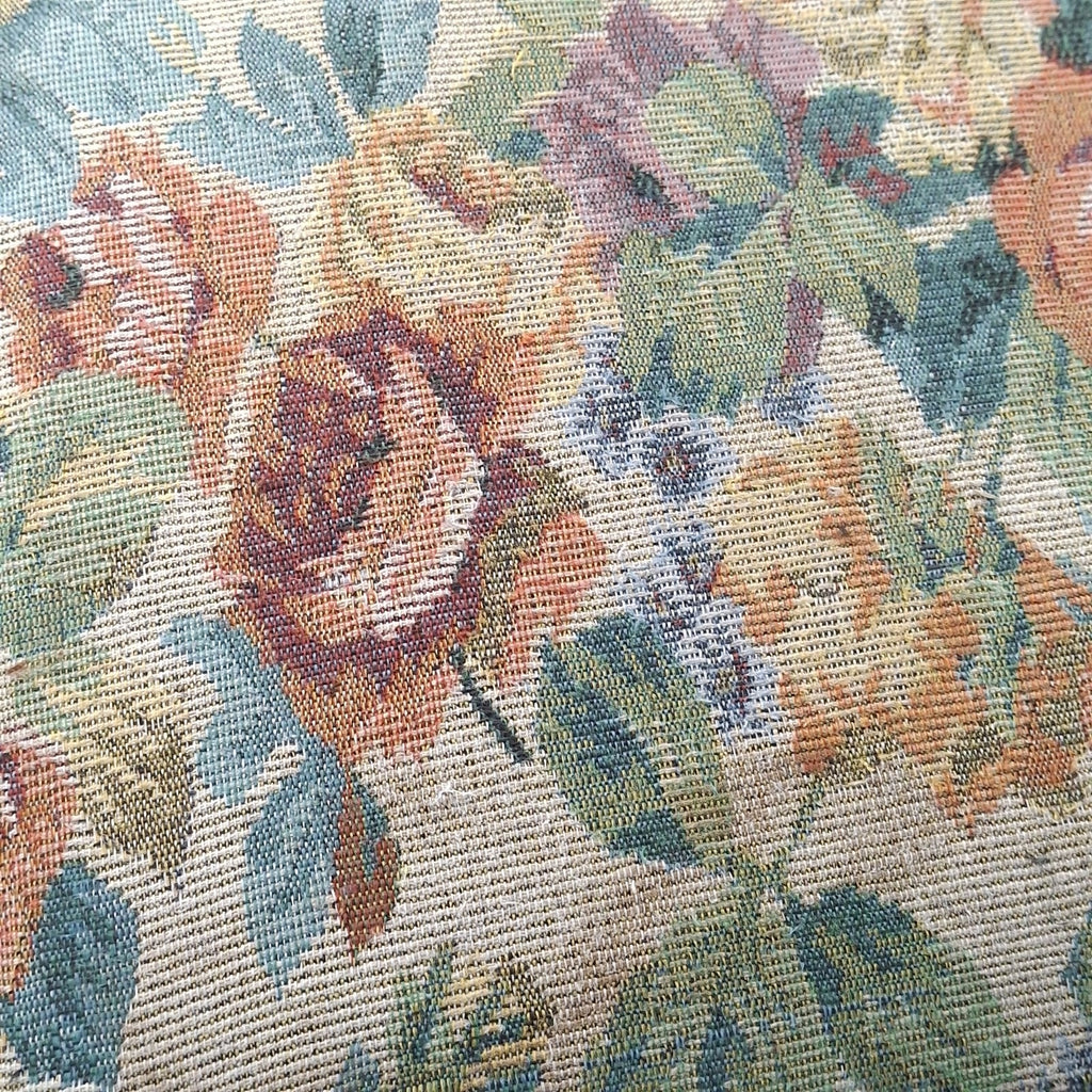 Floral Tapestry Upholstered Mahogany Footstool - Queen Anne Style - Cabriole Legs - Vintage - Pre-Owned