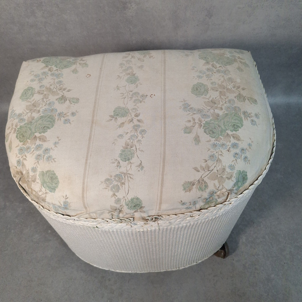 Vintage Lloyd Loom Style Storage Ottoman with Padded Floral Seat on Castors – Blanket Box