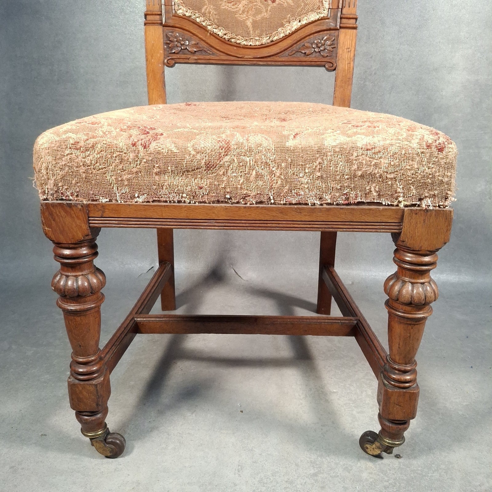 Antique Barber & Son Birmingham Walnut Carved Dining Hall Chair Brass Castors