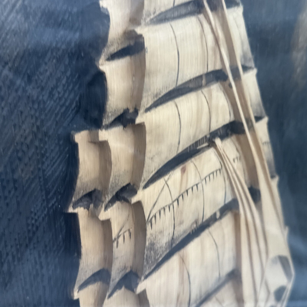 Brass Framed Mirror Carved Wooden Galleon Sail Ship Framed Vintage 47.5 x 57.5cm