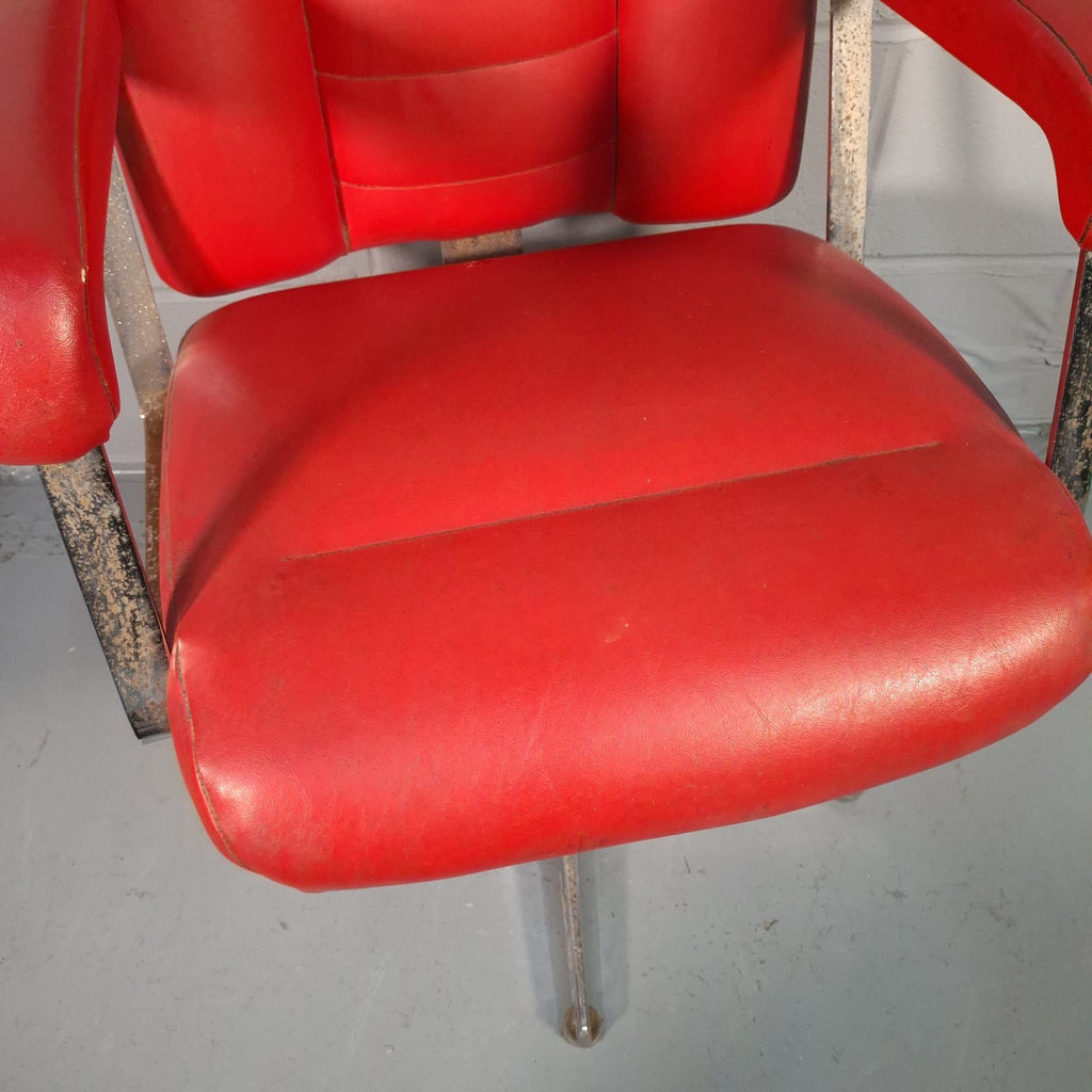 Vintage Red Vinyl Swivel Armchair | Barber Salon Style | Used | Restoration Project