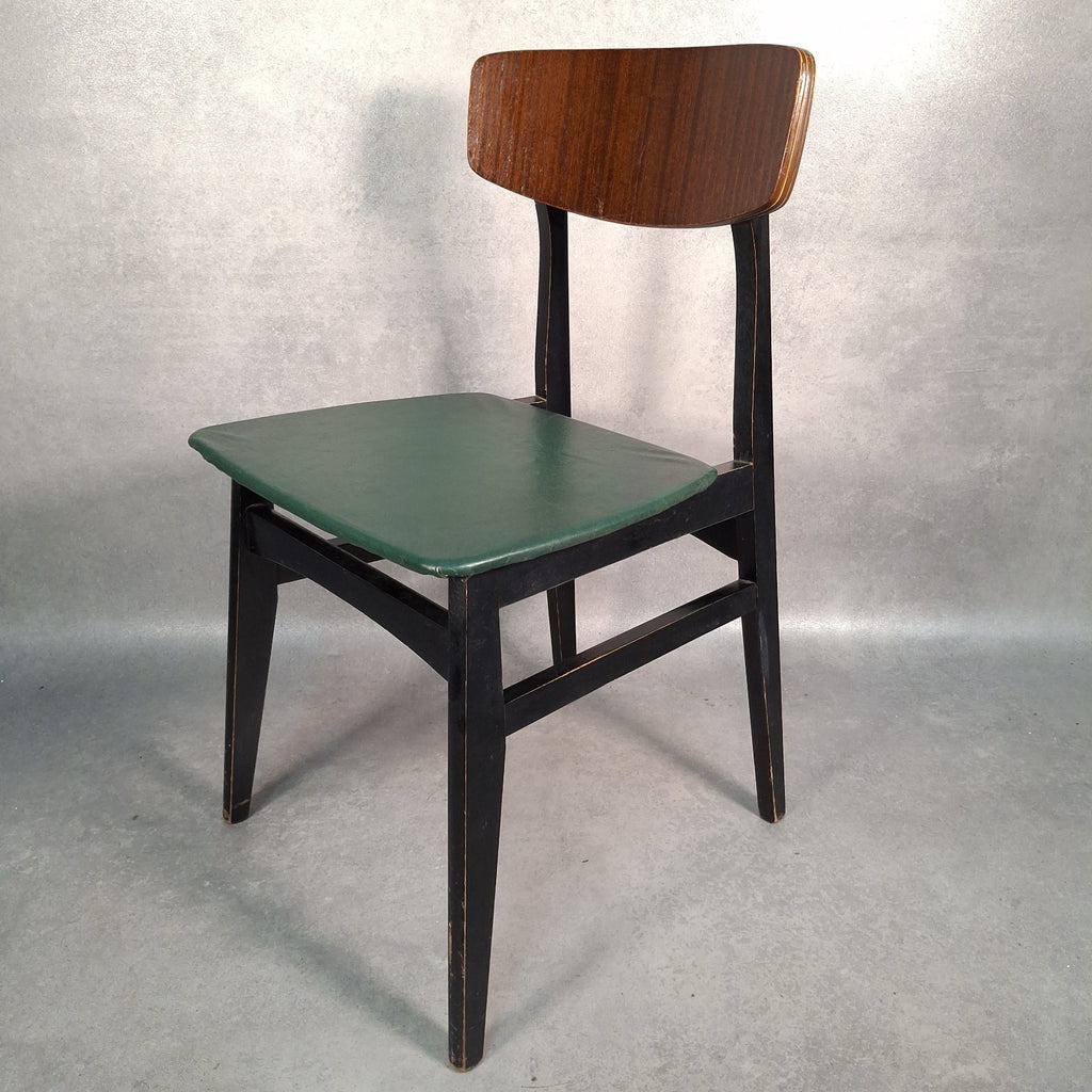 Vintage Mid-Century School Chair Green Vinyl Seat & Bent Ply Backrest MCM 60s