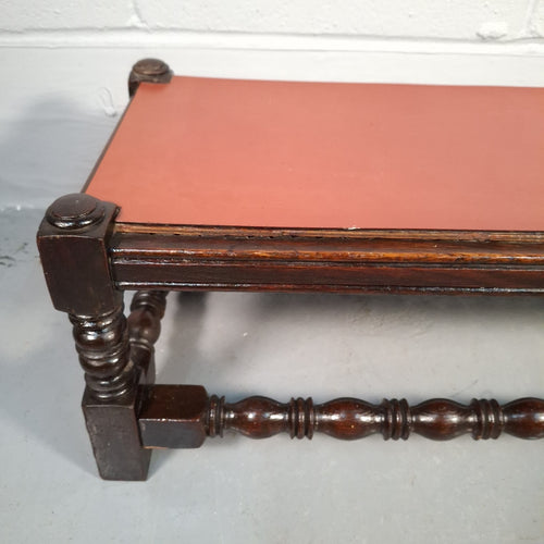 Antique Victorian Mahogany Footstool Plant Stand Turned Wood Small Table Red Top