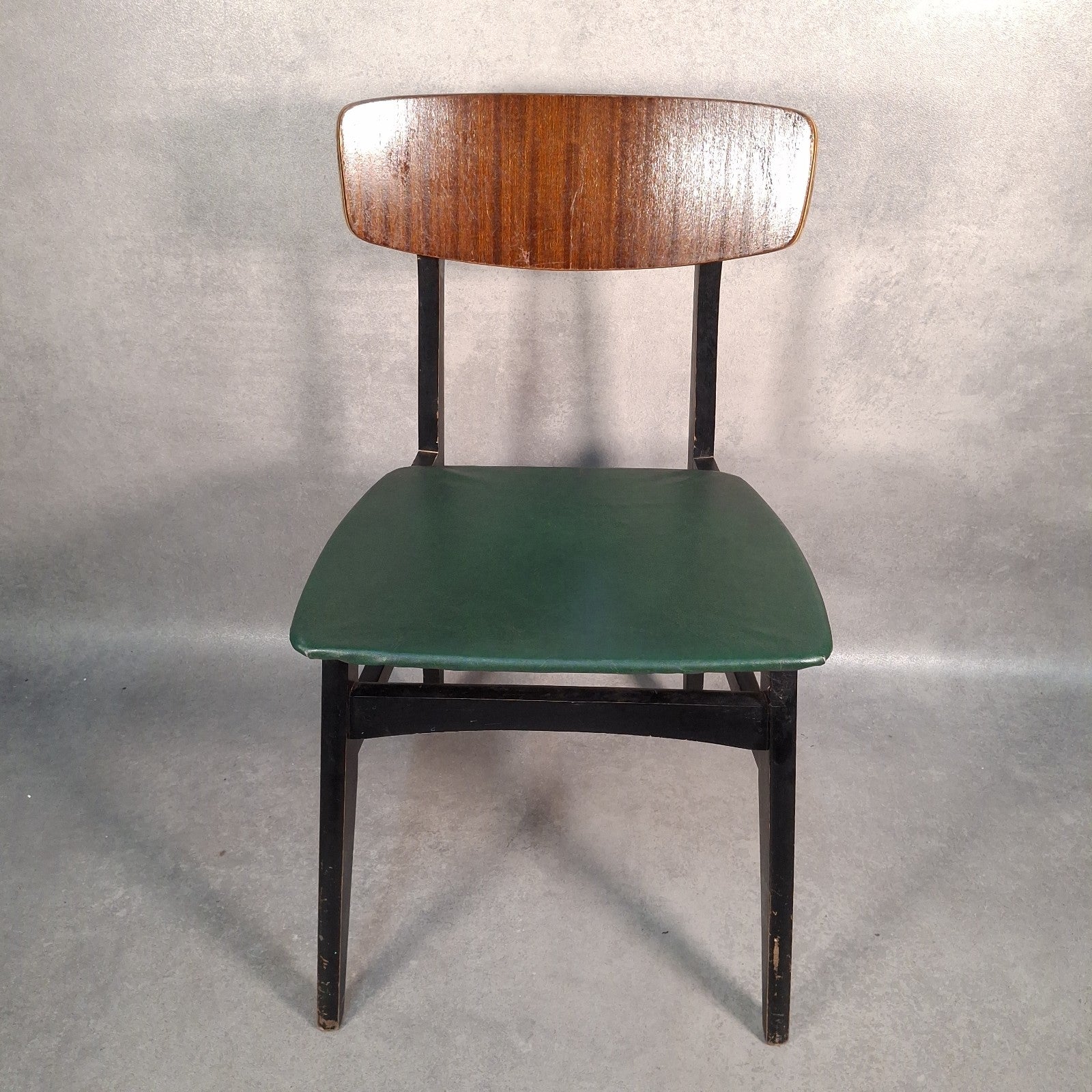 Vintage Mid-Century School Chair Green Vinyl Seat & Bent Ply Backrest MCM 60s