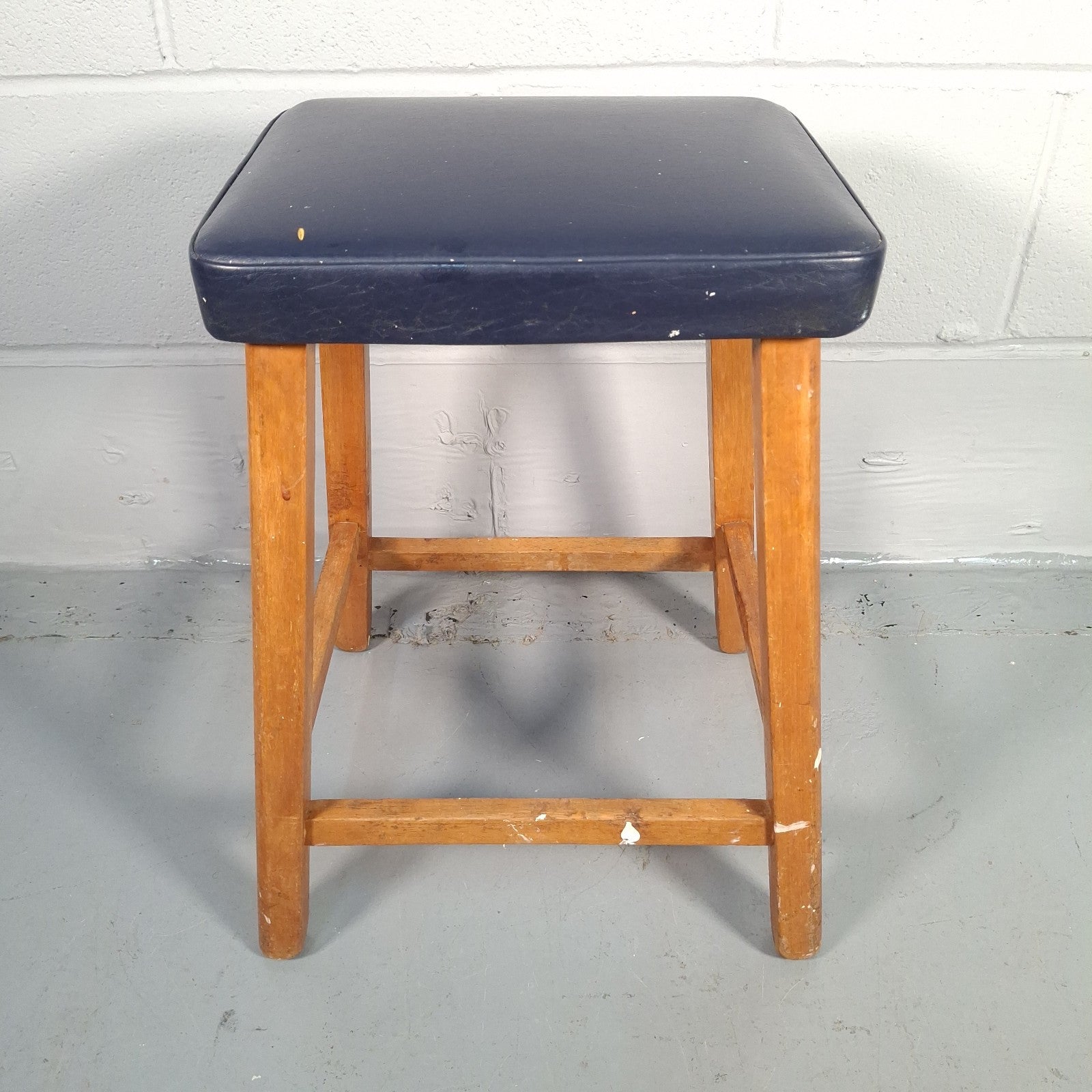 Mid Century Stool Blue Leatherette Topped Vintage Prop