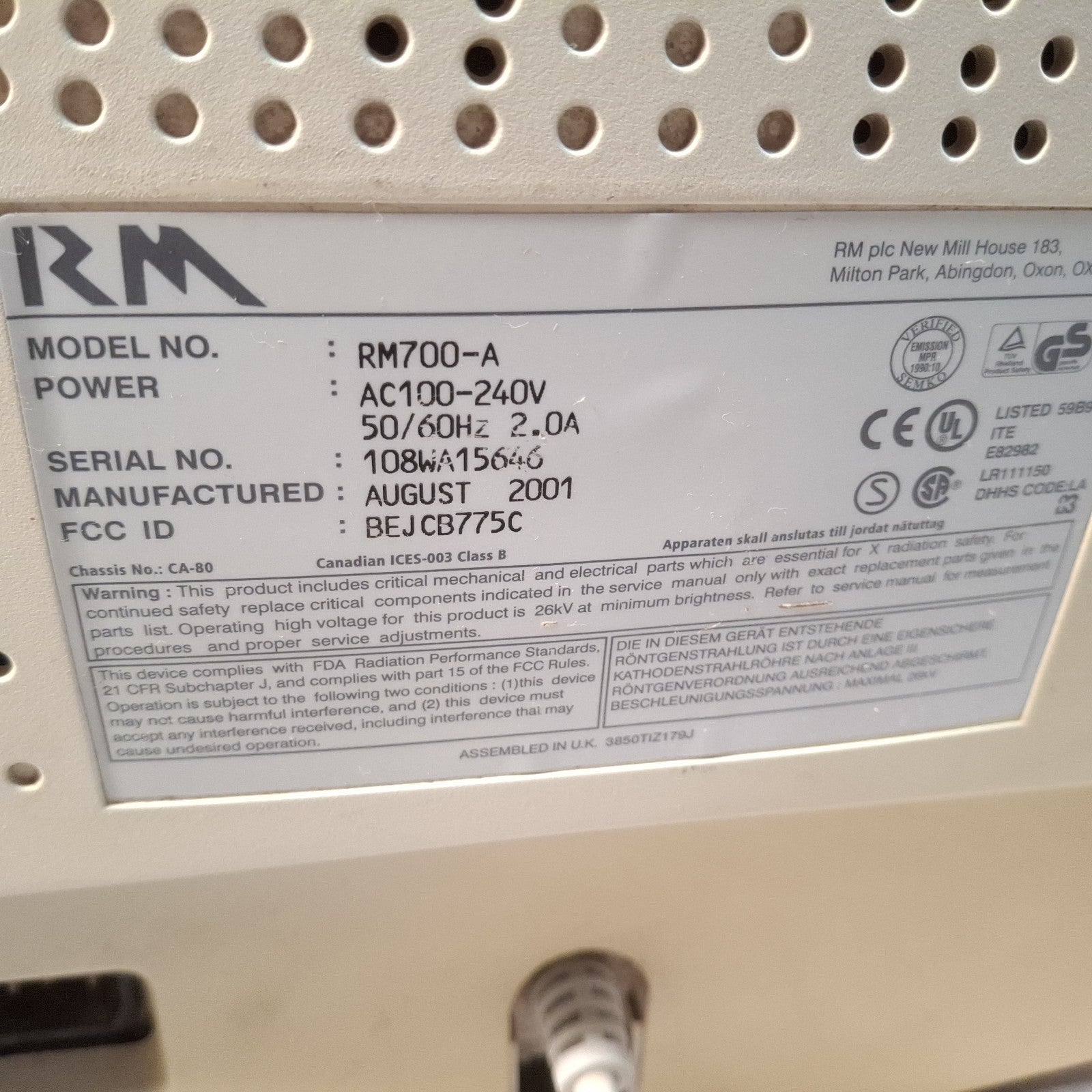 RM RM700-A 17" CRT Monitor | VGA | Beige | Retro PC & Gaming | Used | Early 2000s
