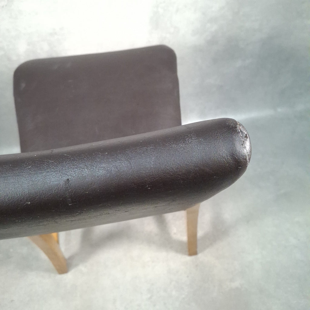 Dining Chair Vintage Brown Faux Leather Wooden Frame Retro Café Pub Restaurant
