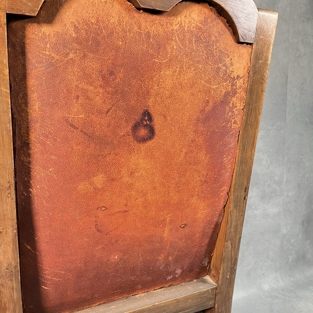Antique Victorian Renaissance Revival Oak Hall Chair c.1880s Tooled Leather Seat