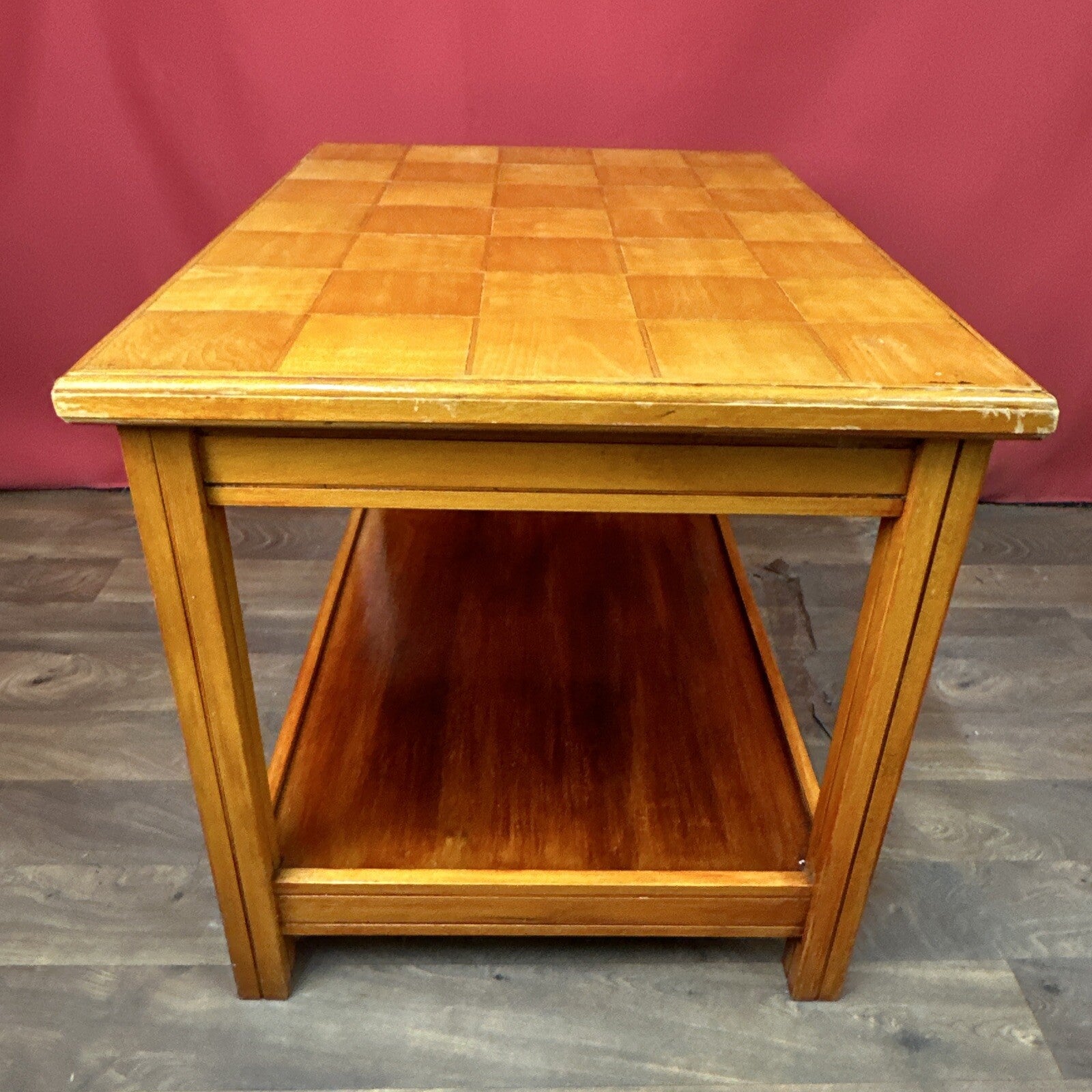 Vintage Square Coffee Table | Patterned Top | Retro Side Table | Used | Orange Tones