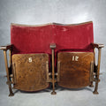 Art Deco Vintage Twin Cinema Theatre Fold-Up Seats | Red Fabric | Original Row Numbers