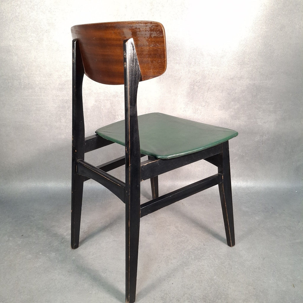 Vintage Mid-Century School Chair Green Vinyl Seat & Bent Ply Backrest MCM 60s