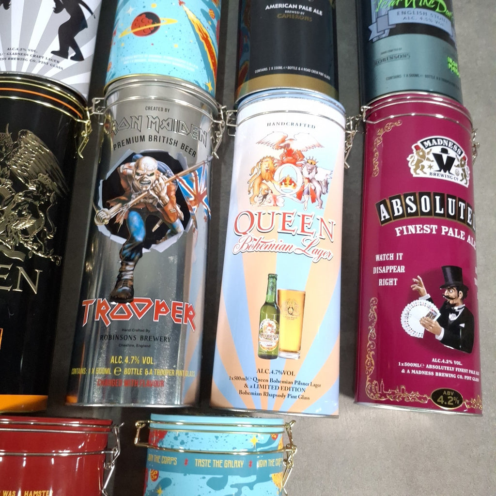 Job Lot 15x Vintage Collectible Beer Promotional Tins | Robinsons, Queen, Motorhead, Trooper | Used | Empty