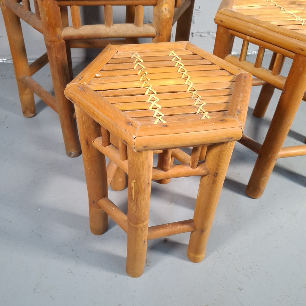 Vintage Hexagonal Rattan & Cane Nest of Tables | Boho Side Tables | Used | 43cm