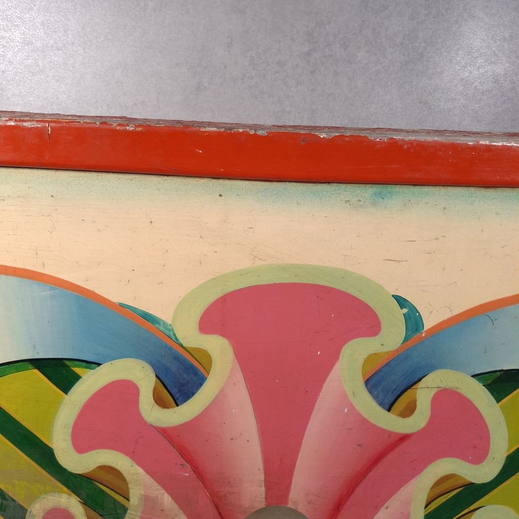 Antique Victorian Fairground Ride Panel | Hand-Painted Curved Timber | c.1890-1915 | Used