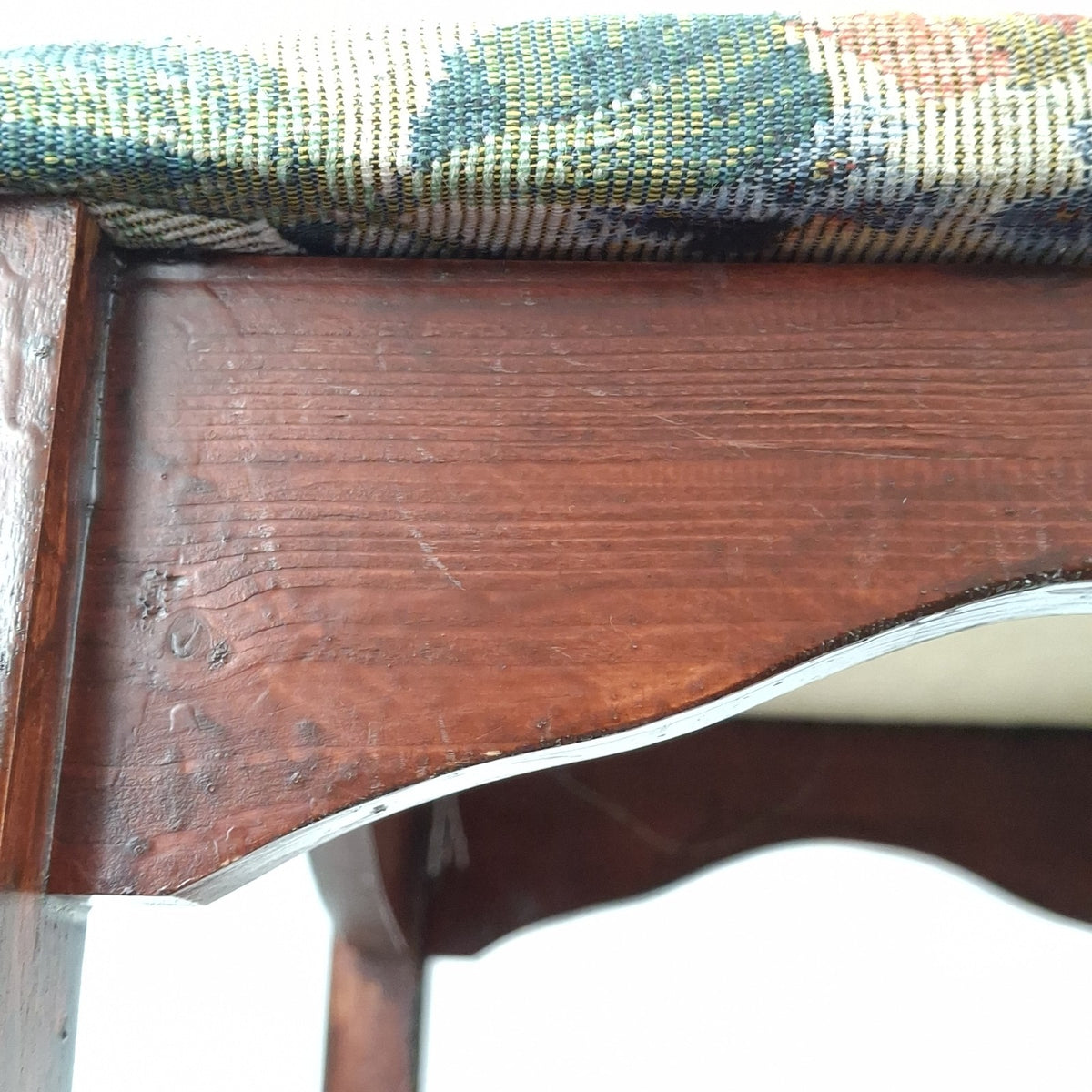 Floral Tapestry Upholstered Mahogany Footstool - Queen Anne Style - Cabriole Legs - Vintage - Pre-Owned
