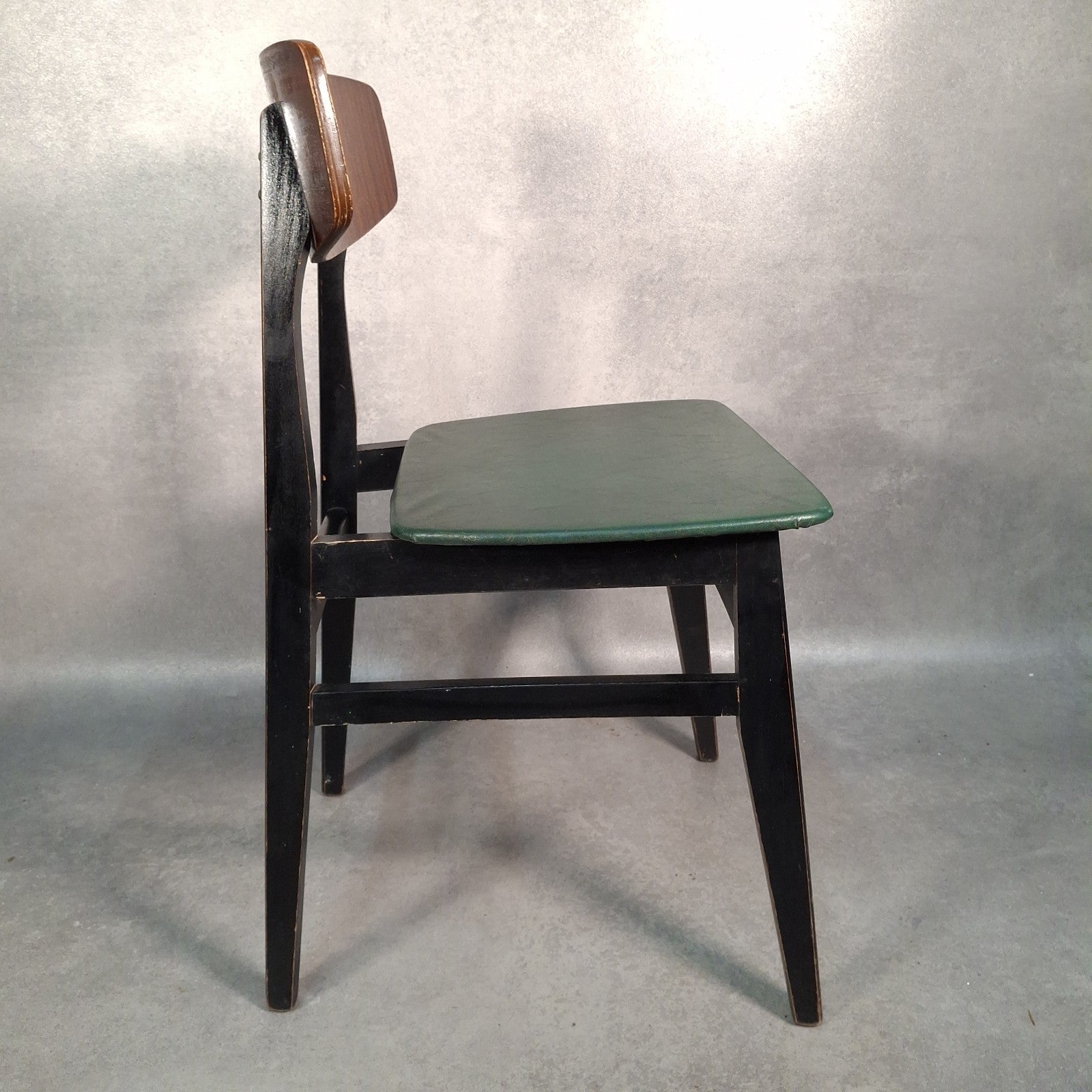 Vintage Mid-Century School Chair Green Vinyl Seat & Bent Ply Backrest MCM 60s
